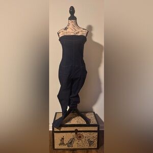 Fashion Nova Dark Navy Strapless Denim Jumpsuit